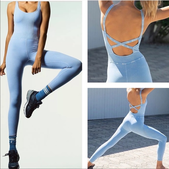 Free People Pants - NEW Free People Good Karma Onsie Light Blue M/L